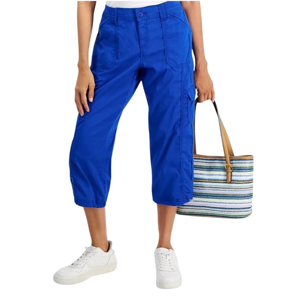 Style & Co. Women's Mid-Rise Cargo Capri Pants in Cosmic Cobalt Blue